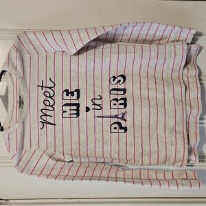 OSHKOSH B'gosh Cotton Gray Pink Striped Meet Me In Paris Top Size 14